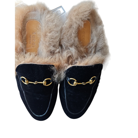 Gucci Princetown Velvet Fur-Lined Mule Black Size 6 - Picture 5 of 14